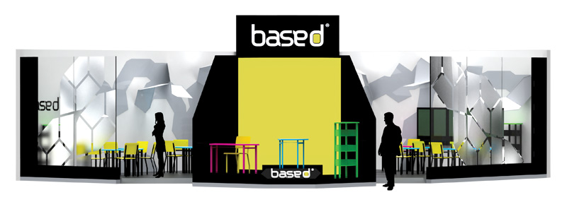 Vista frontal do estande Base d